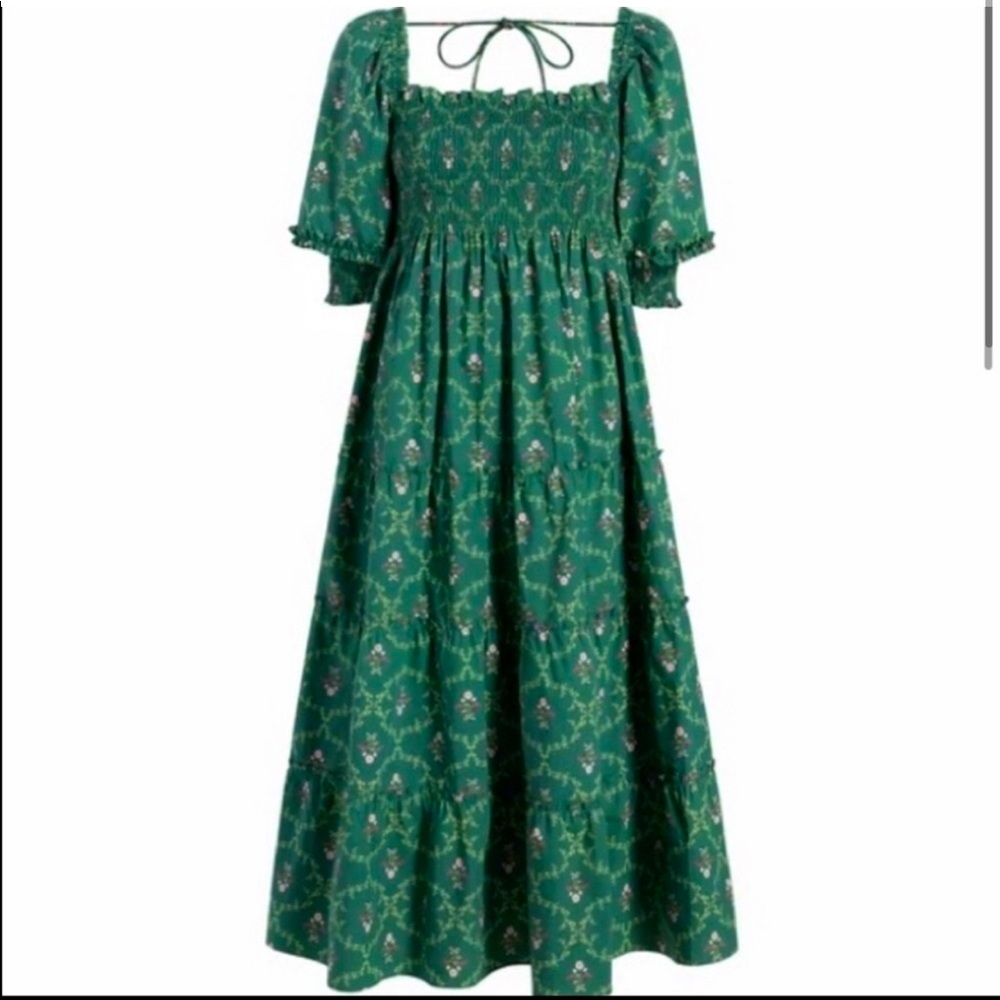 Hill House Home Nesli Nap Dress Emerald Green Trellis Fits XS-L